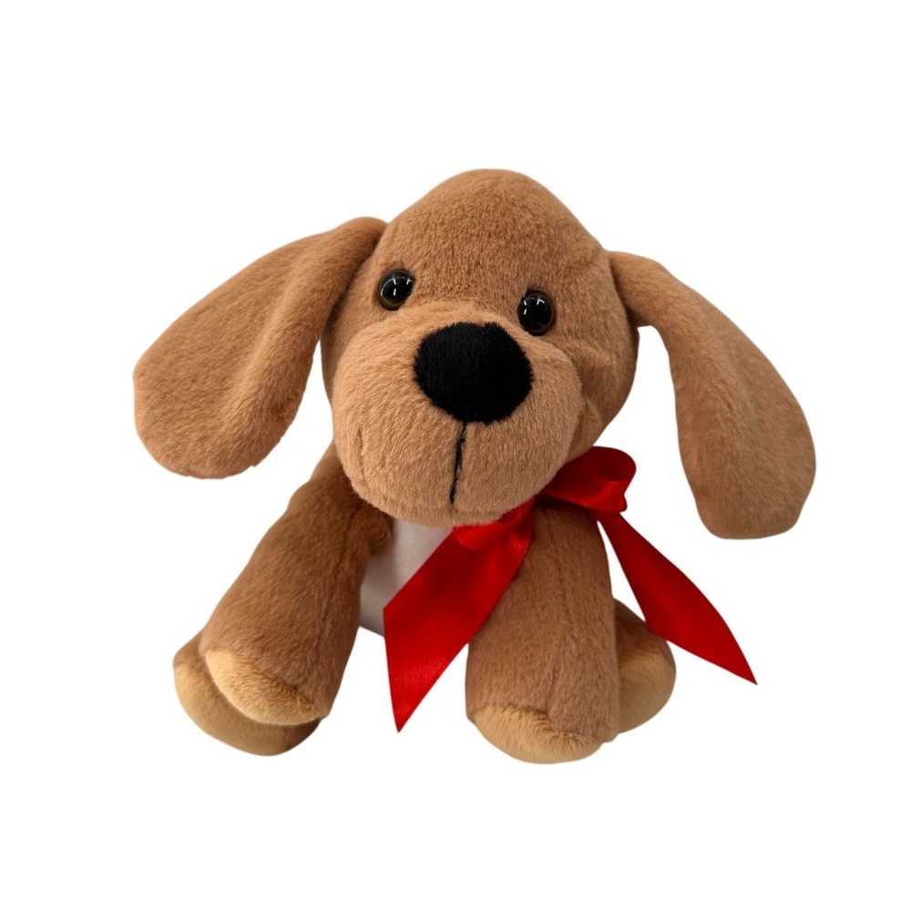 Plush Brown Puppy Dog Stuffed‎ Animal With Red Bow 9" Tall Animal Adventure 2017